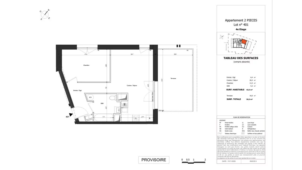 T2 Neuf 43.50m2 - 4éme étage  - La-Roche-sur-Forn