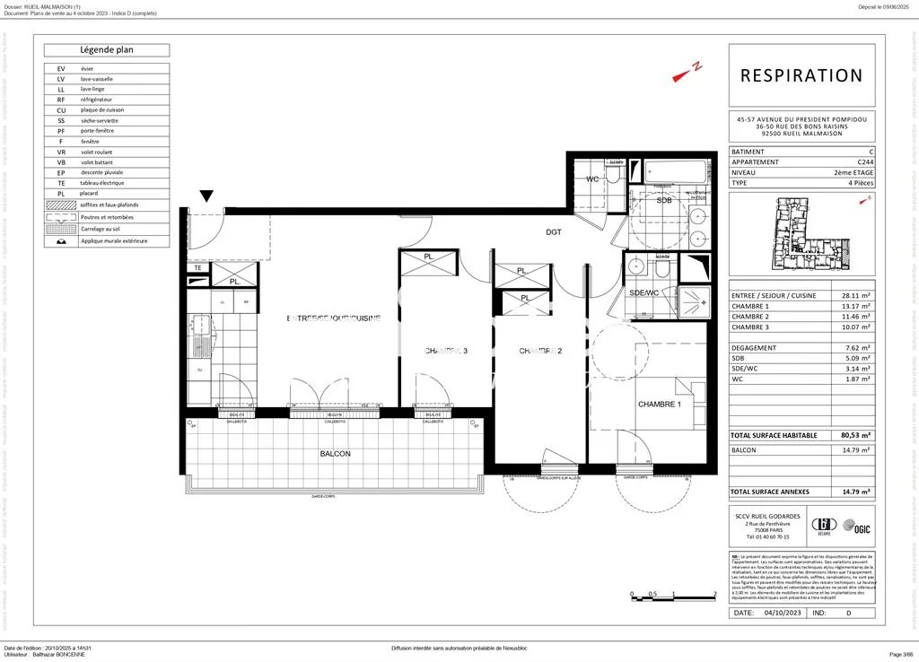 Appartement 4P récent avec balcon dans une copropriété de standi