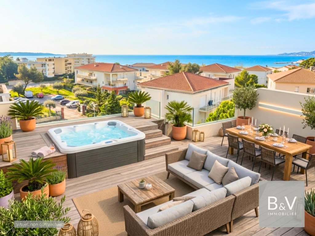 Apartment for sale in Antibes — Exceptional 91 m² Apartment with 100 m² Private Rooftop Terrace, Sea Glimpse, Garage and Cellar