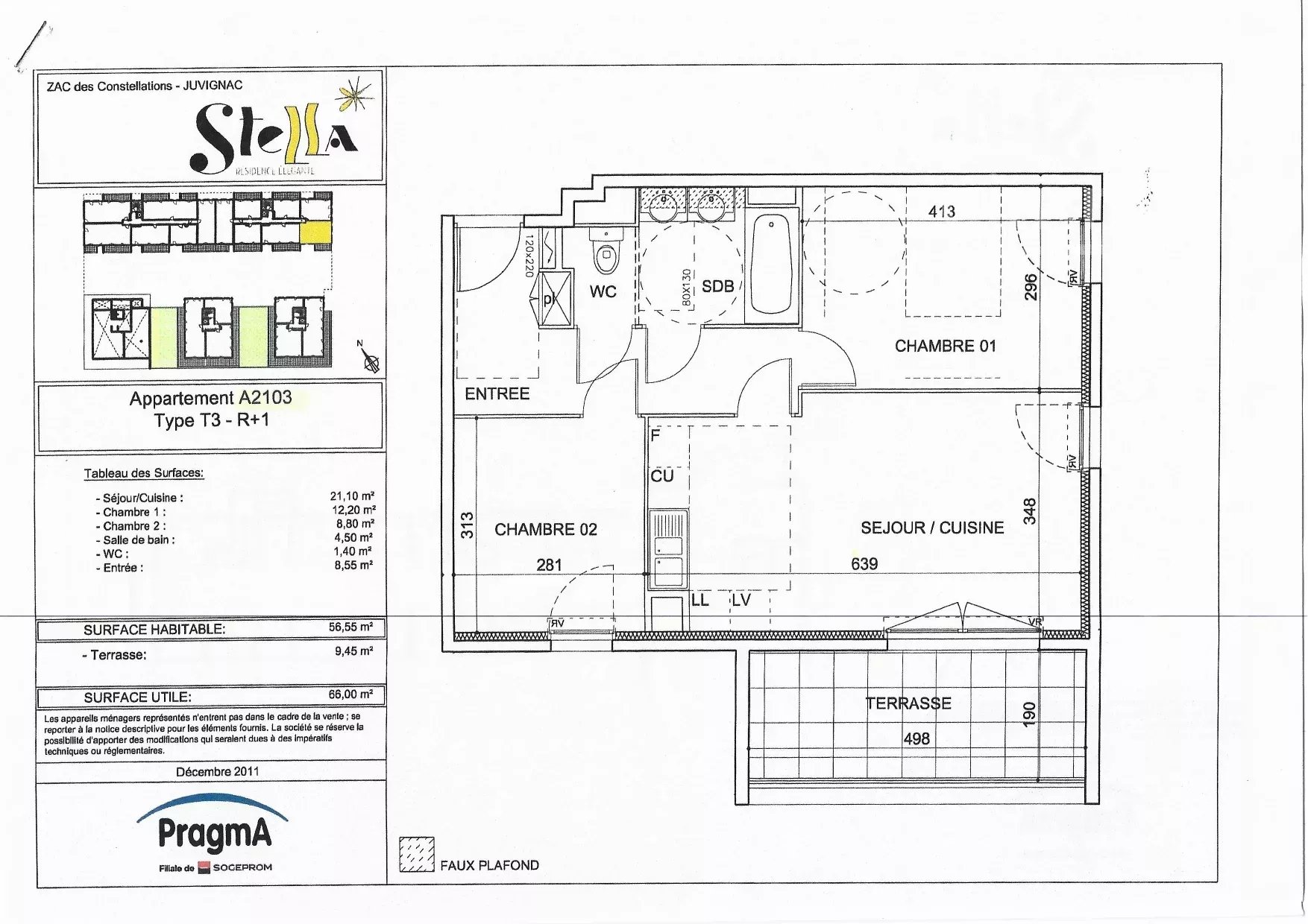 T3 57M² + Terrasse de 10 m² + Parking