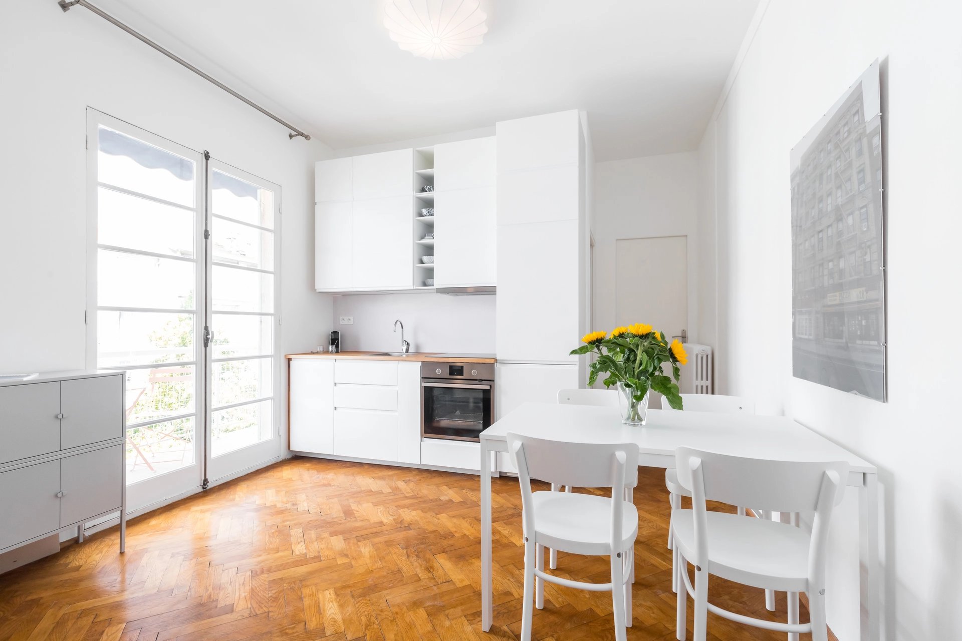 Cuisine Parquet Acier inoxydable
