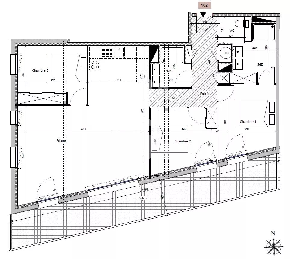 Dernier étage T4 de 92,72 m² vue mer!