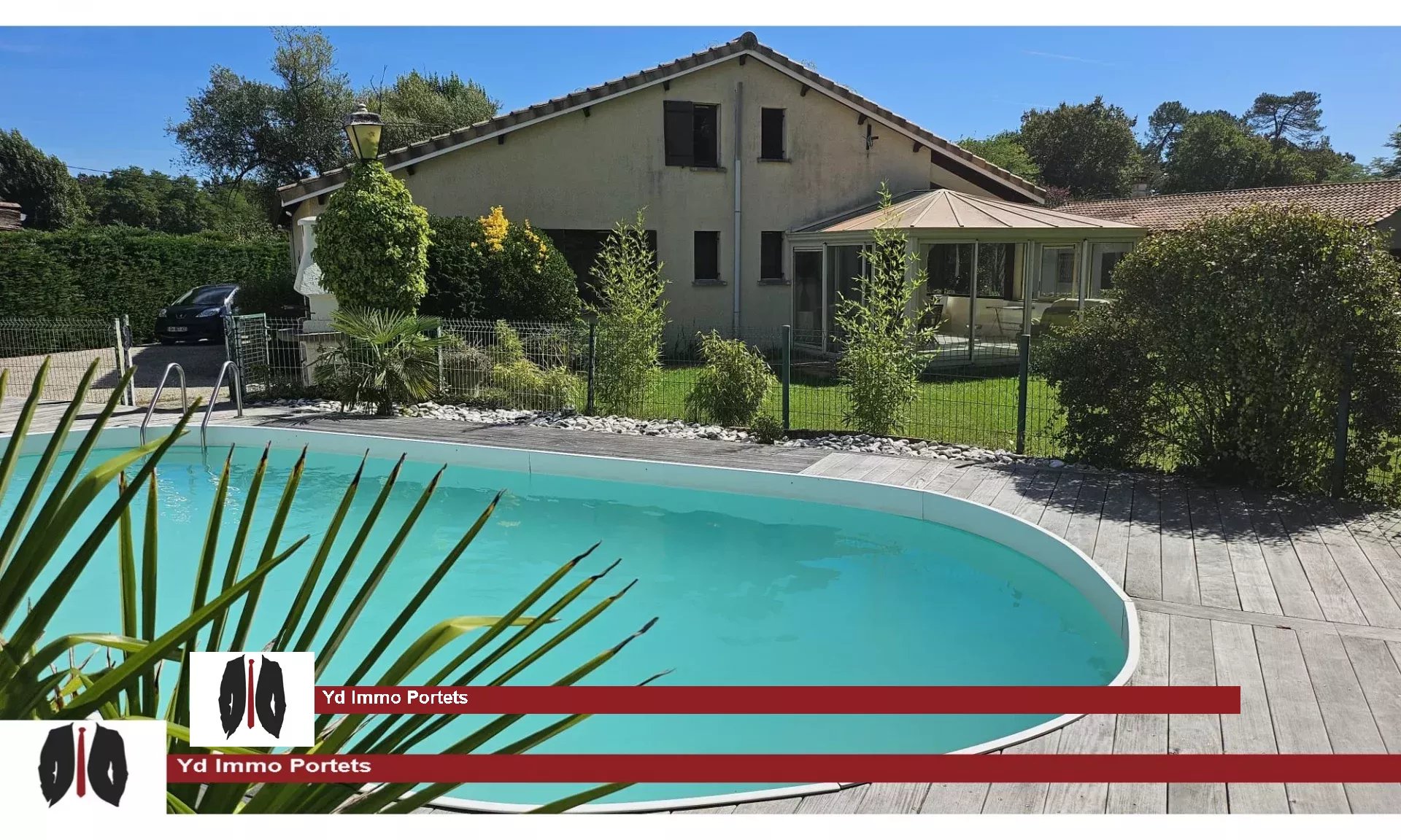 Maison landaise avec véranda, piscine, beau terrain arboré et double garage