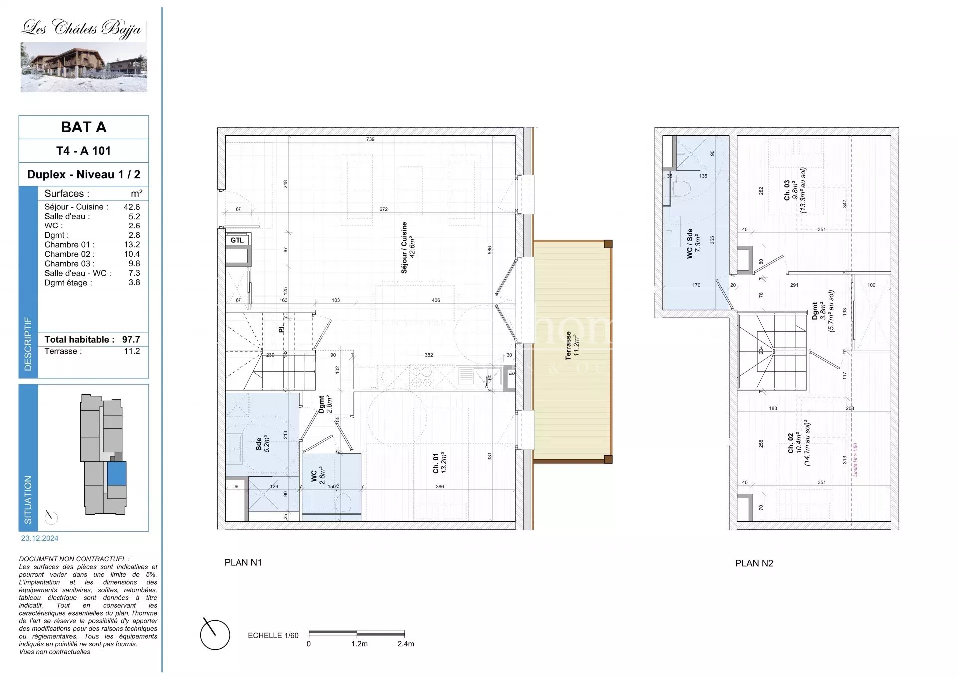 Duplex 3 chambres de 97,7m² au centre de Notre Dame de Bellecombe (73590)