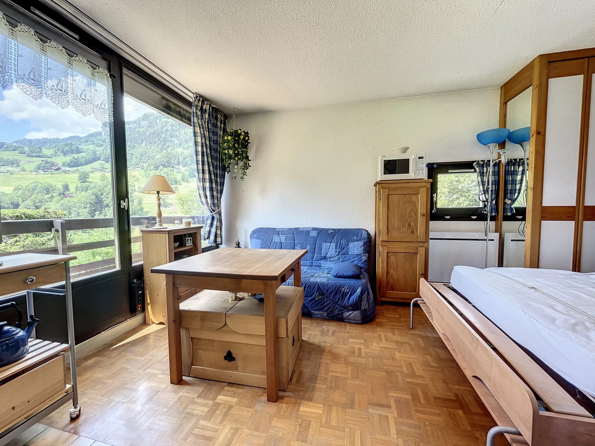 Studio apartment with sleeping area and views of the surrounding mountains in Flumet (73590)