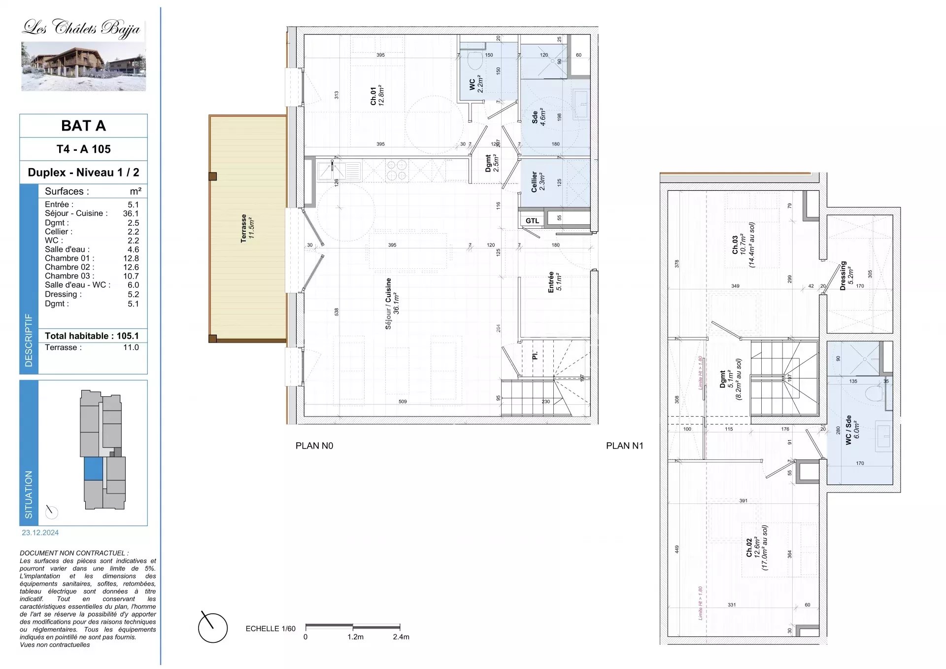 Appartement en Duplex 3 chambres 105m² centre de Notre Dame de Bellecombe (73590)