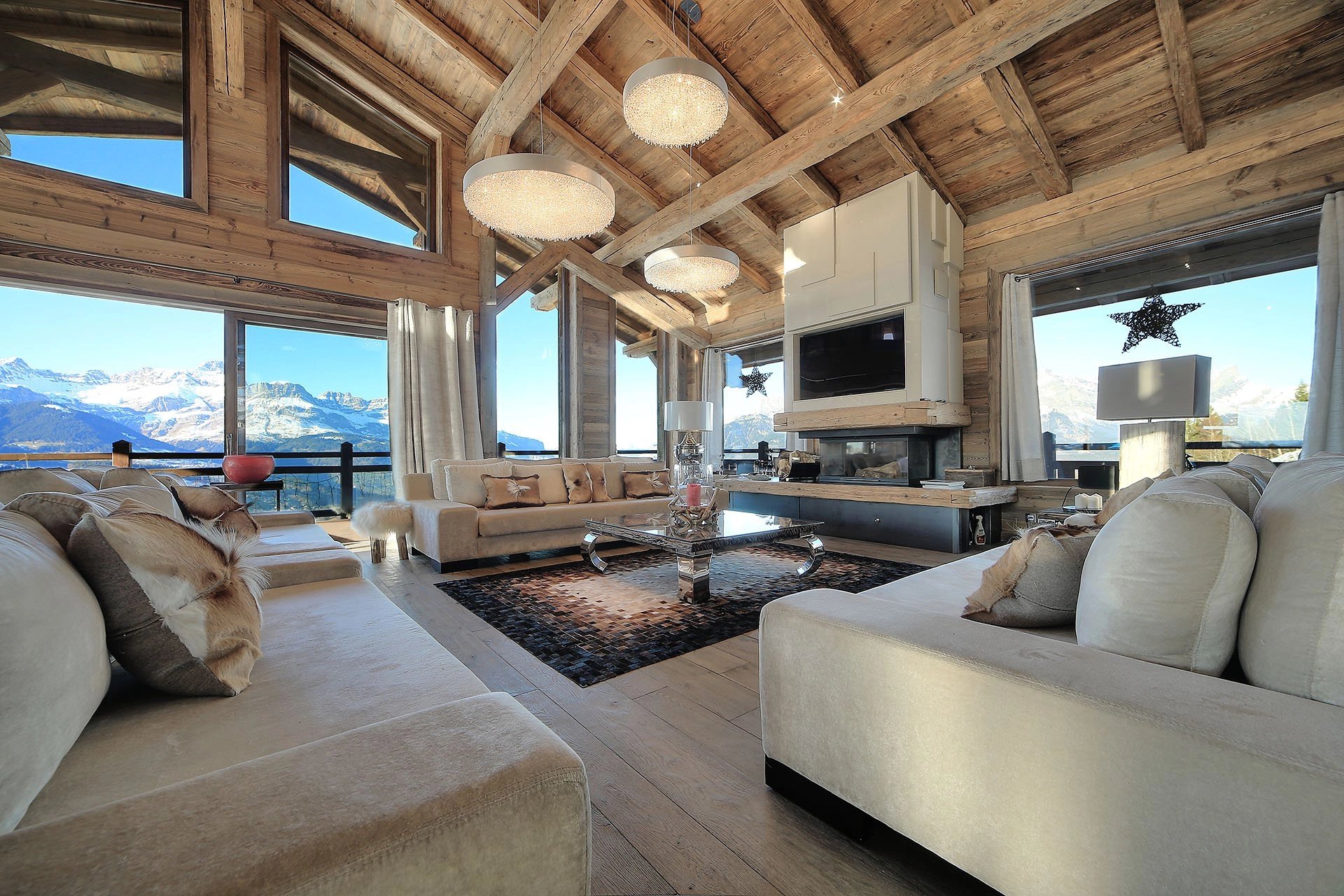Living-room Natural light High ceiling Fireplace Wooden floor