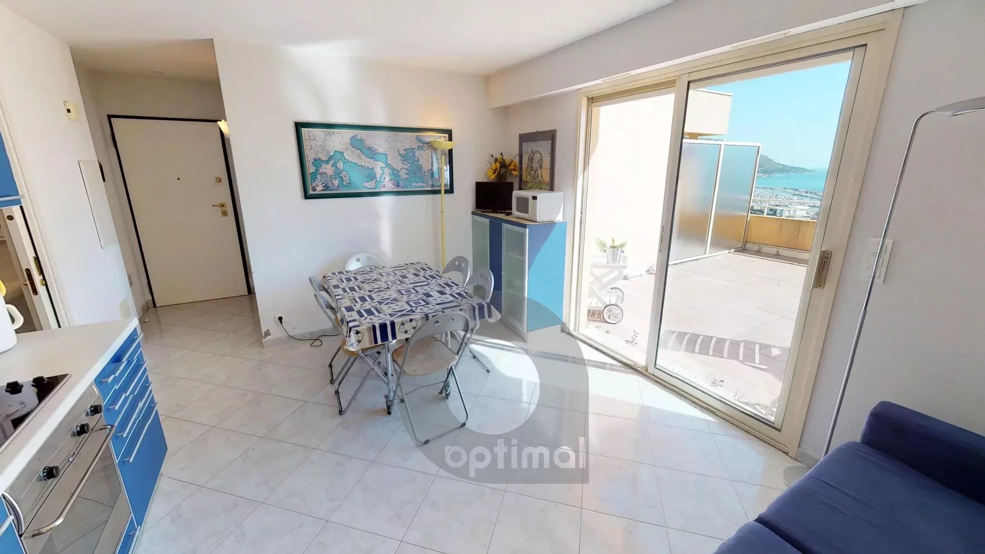 3 rooms with big terrace and garage in residence with swimming pool