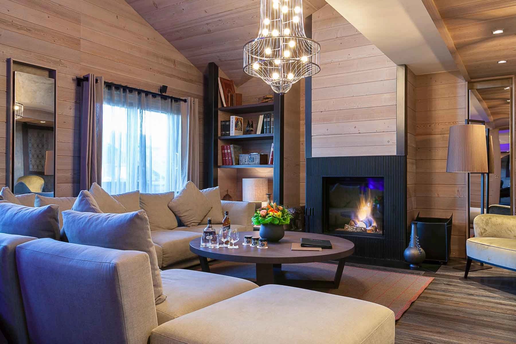 Living-room Chandelier Wooden floor Fireplace