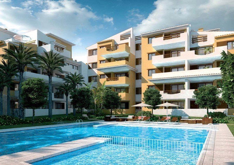 NYPRODUKTION! fina lägenheter med hög standard i populära Punta Prima, 5 km från Torrevieja. Stort poolområde m.m. 2-3 sovrum, Priser från 214 000 €