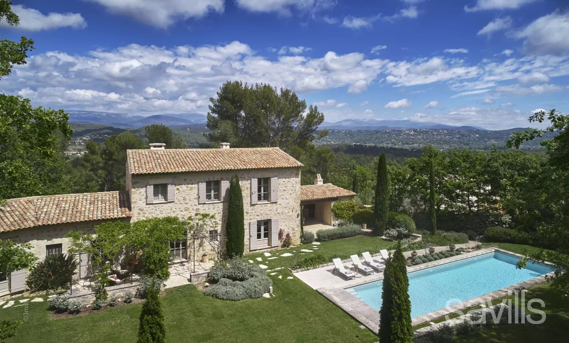 4 bedroom stone villa with double exposure and a heated swimming pool, within the sought-after private domain Terre Blanche. For sale via Savills French Riviera
