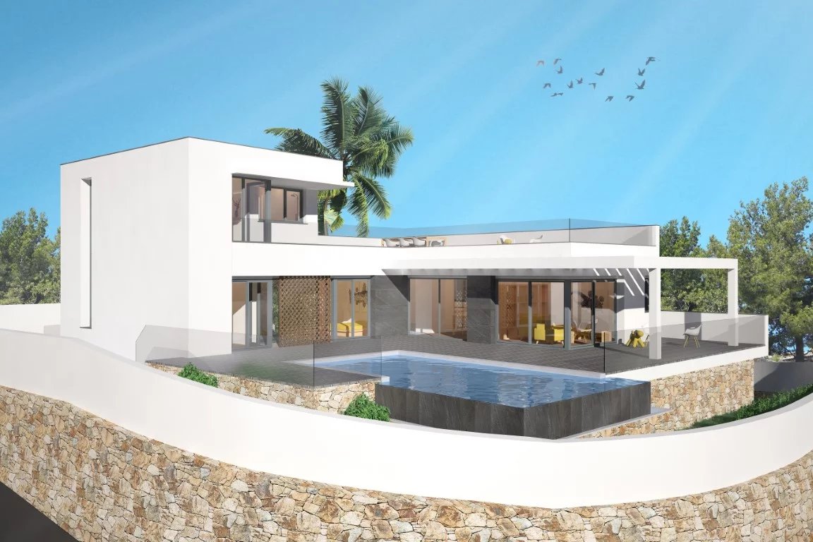Nieuwbouw villa met zeezicht te koop in Moraira