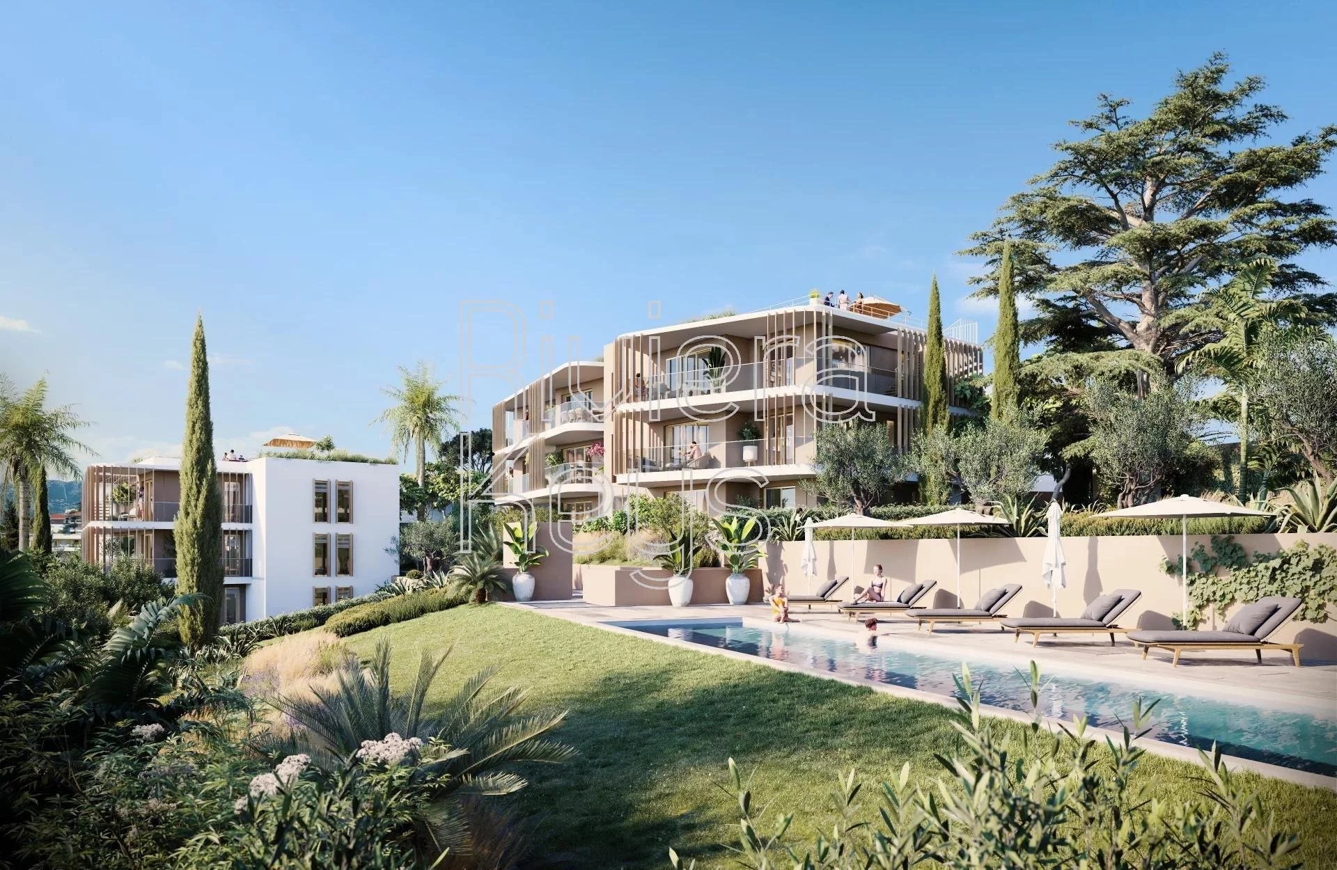 Nybygge, lugnt läge, utsikt över hav och kullar, pool, parkering, La Lanterne i Nice