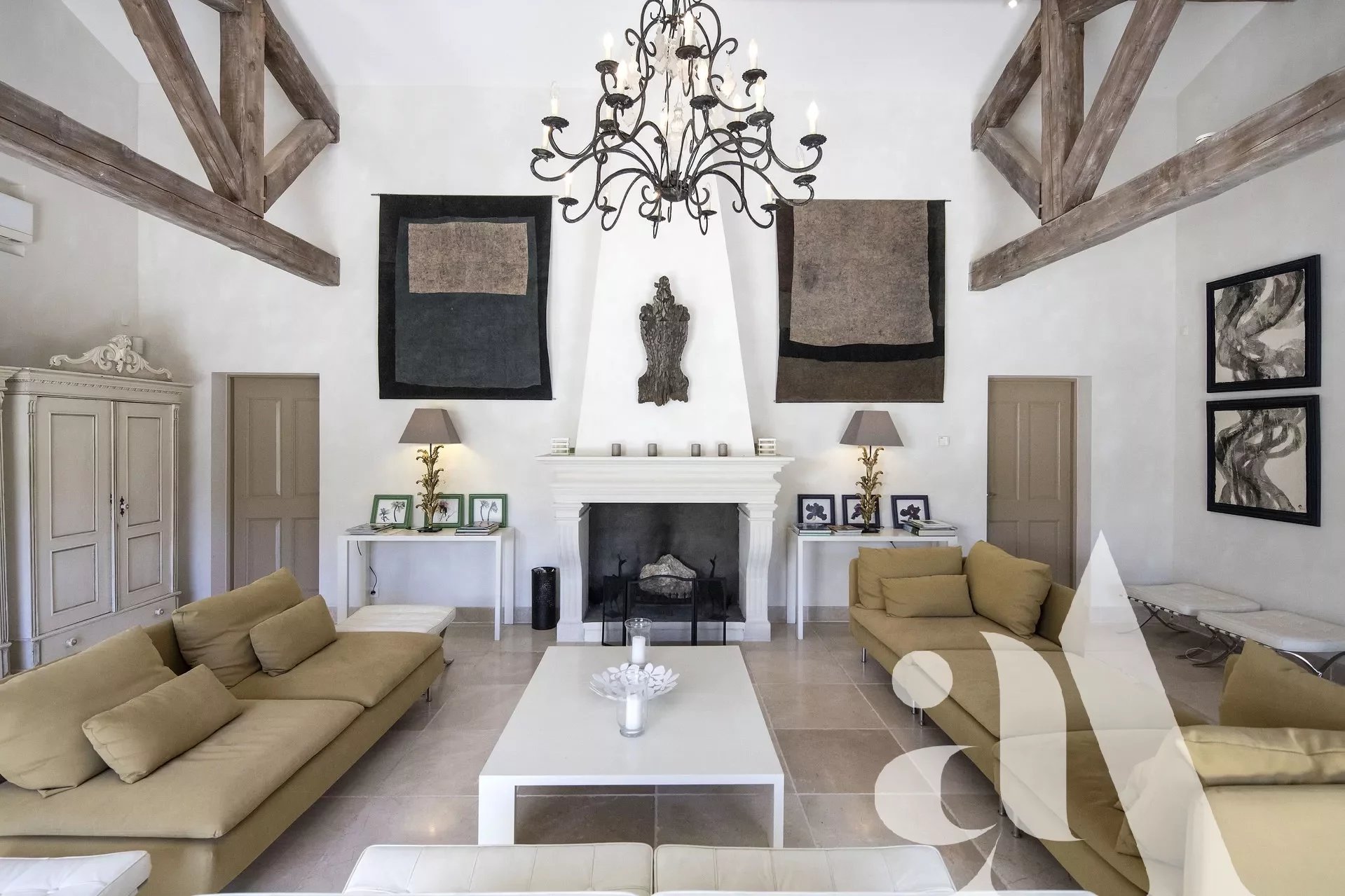 Living-room High ceiling Fireplace Chandelier Tile