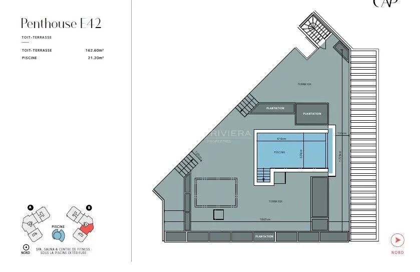 Cap d'Antibes -   5-roms penthouse med 220m2 terrasseareal og privat pool i eksepsjonell 5-stjerners residens - E42