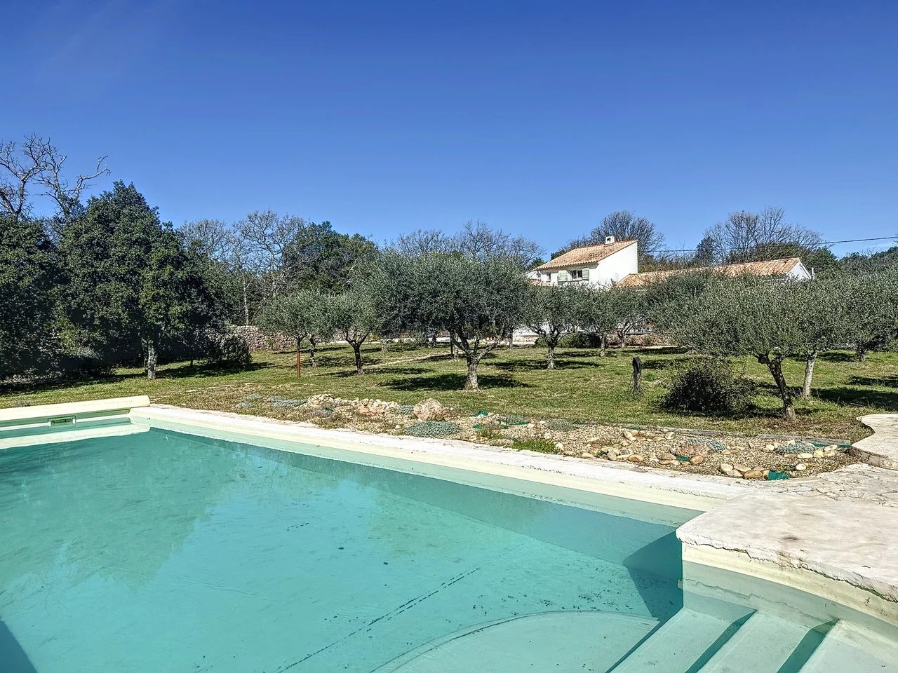 Prachtig terrein van 13.000 m2 met lichte villa, groot zwembad en olijvenboomgaard