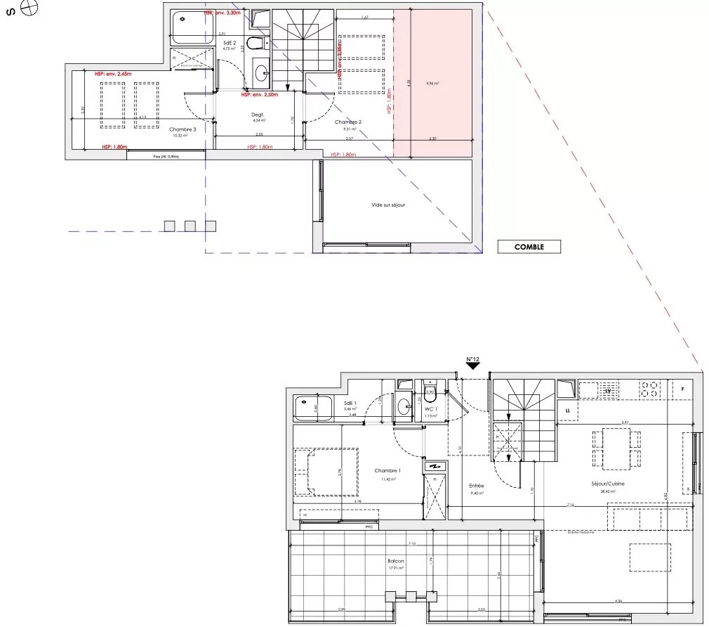 VALBONNE - Nybyggprogram - 4-roms duplex-leilighet med terrasse og gangavstand til landsbyen