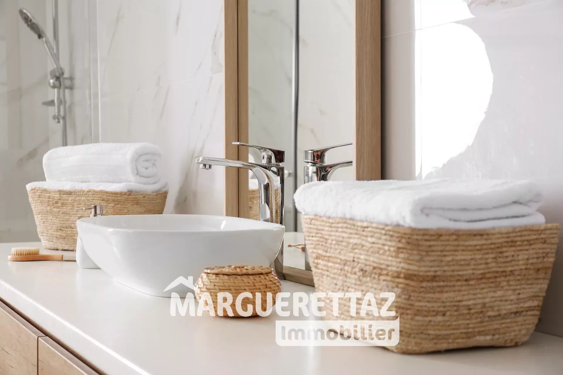 Large mirror and vessel sink in bathroom lifestyle comfortable interior bath large hygiene domestic idea design minimalism elegant spa wash hotel luxury decorative decor accessories washbasin furnitur