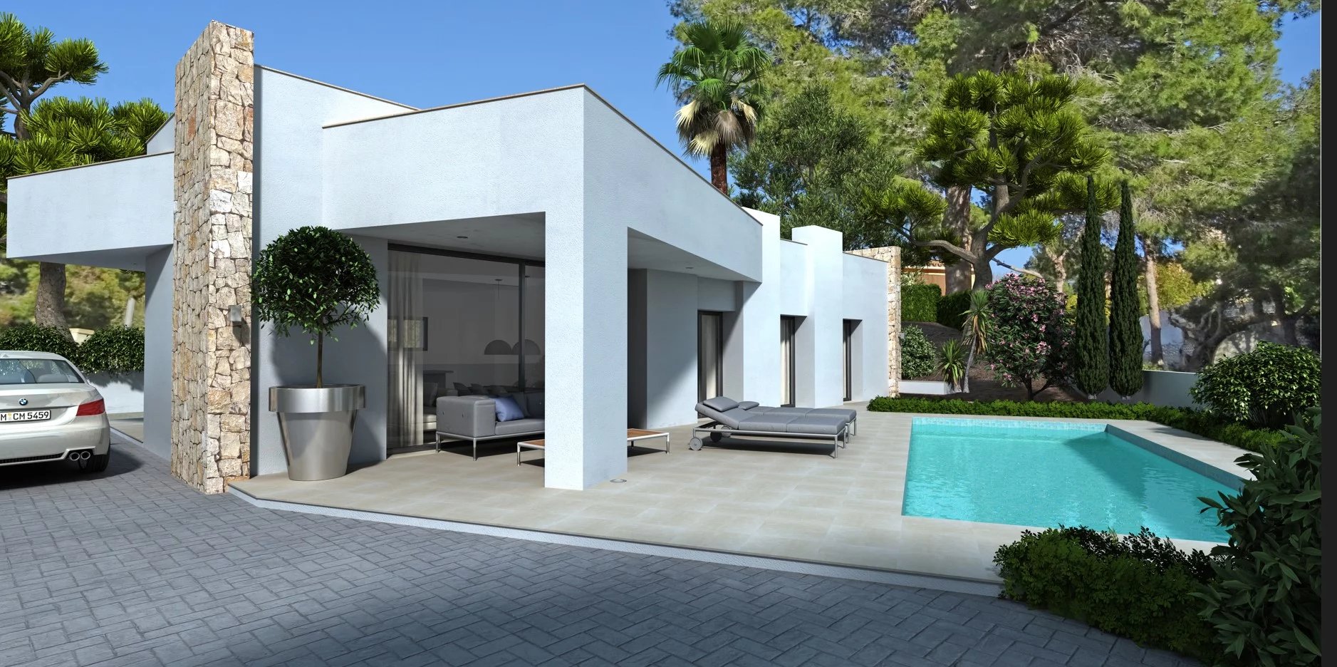 Moderne gelijkvloerse nieuwbouw villa op 500m van het strand