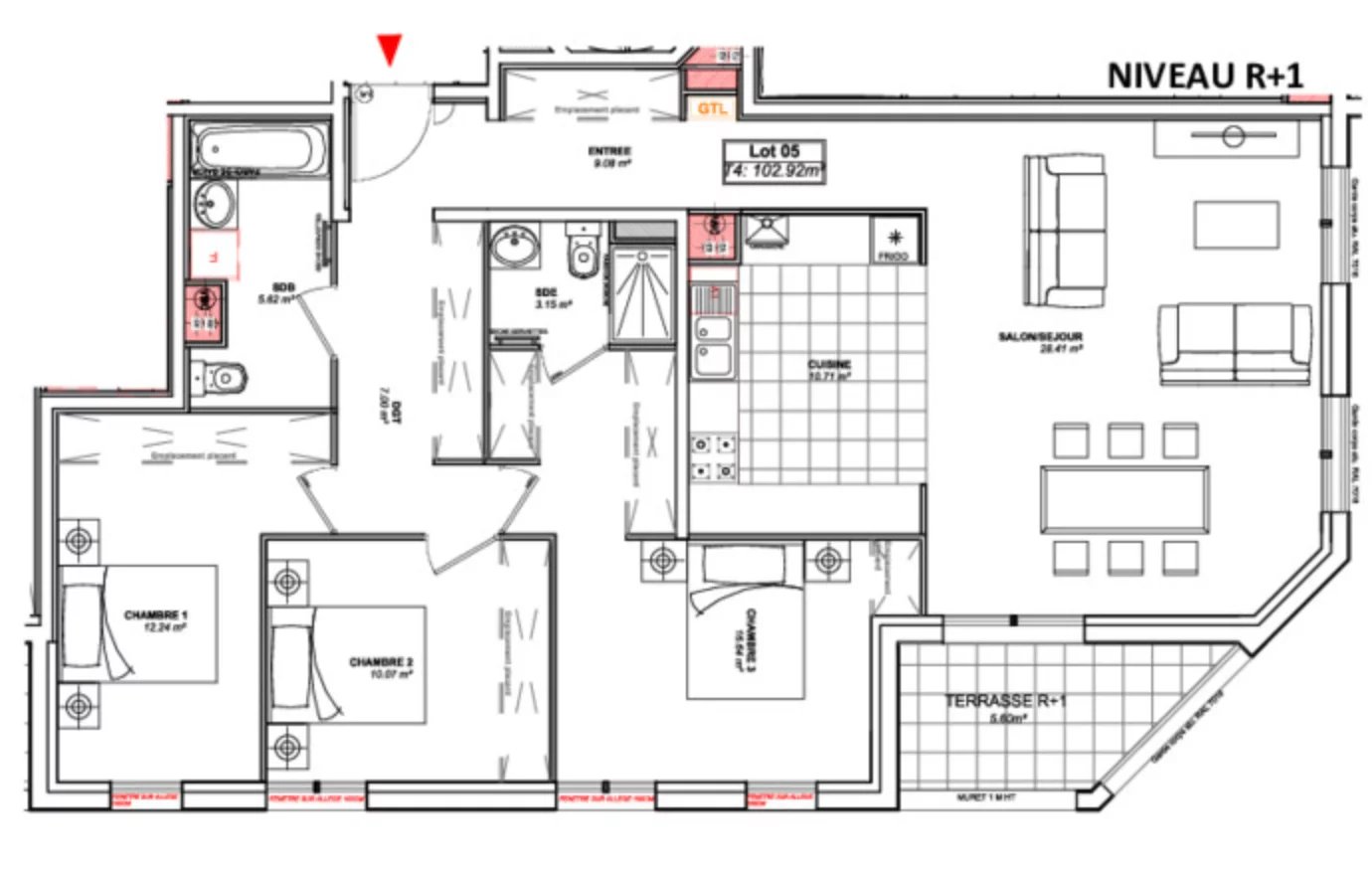 Appartement 4 pièces/3 chambres 102m2