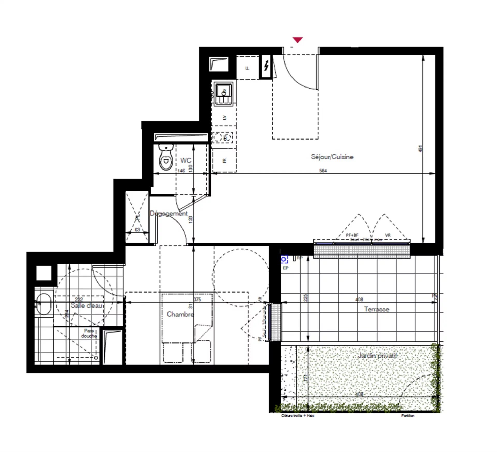 T2 neuf  - 49.6m² - 1 chambre - terrasse - jardin