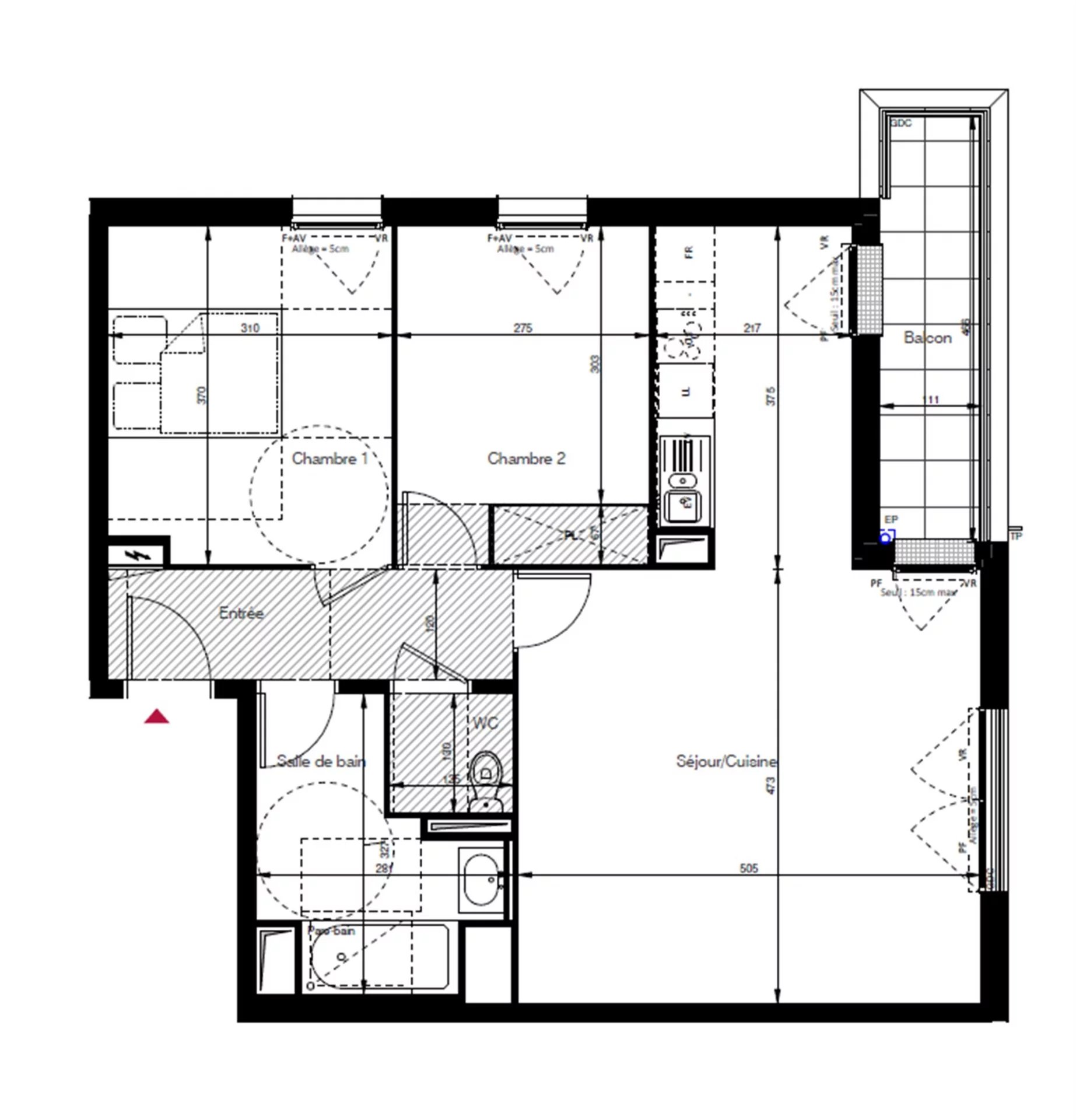 T3 neuf - 66.2m² - 2 chambres -balcon