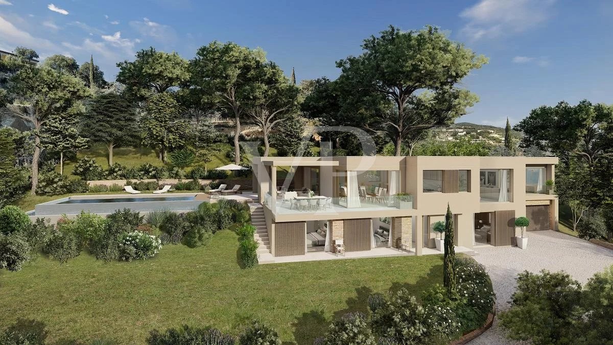 Neu gebaute Villa im zeitgenössischen Stil mit Blick auf die Bucht von Saint Tropez