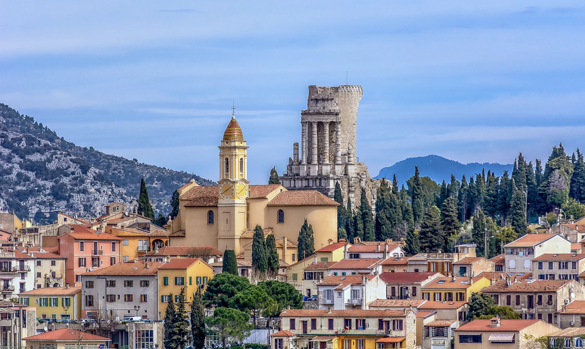 church architecture italy tower cathedral city town building europe spain sky view religion medieval tourism landmark travel panorama france cityscape landscape liguria ancient village blue la turbie