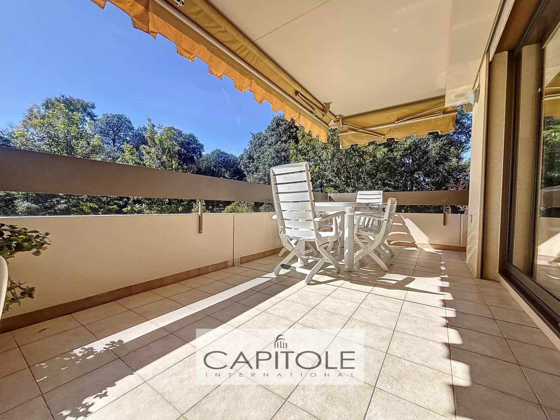 FOR SALE, near Cap d'Antibes, 2-bedroom apartment, swimming pool, spacious terraces, not overlooked, garage, cellar